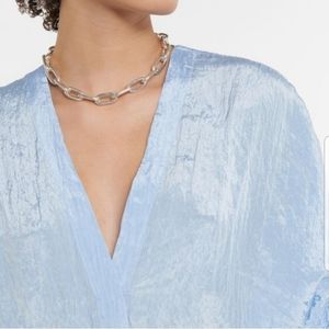 VINCE Scarlet Red double v neck blouse. Blue is only a sample.